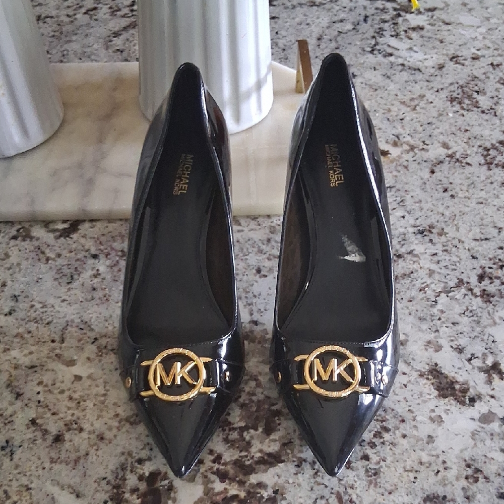 Michael Kors Black Heels with Gold Logo